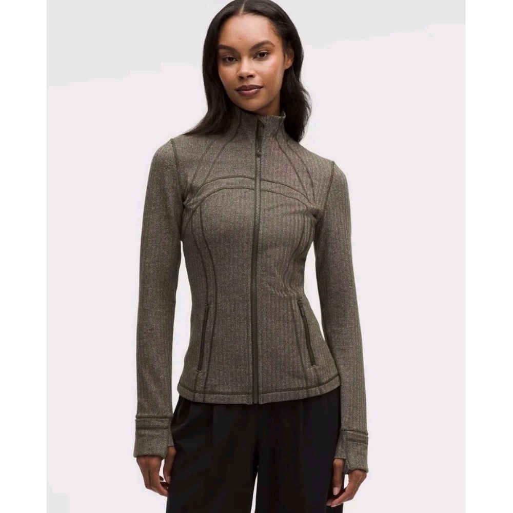 Lululemon Define Jacket Heathered Herringbone Olive Brown Woven Luon Size 2 Fall